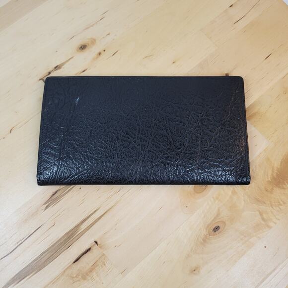 Vtg Faux Elephant Ear Leather Bifold Wallet Mens 7" Black Textured Checkbook - Picture 1 of 12
